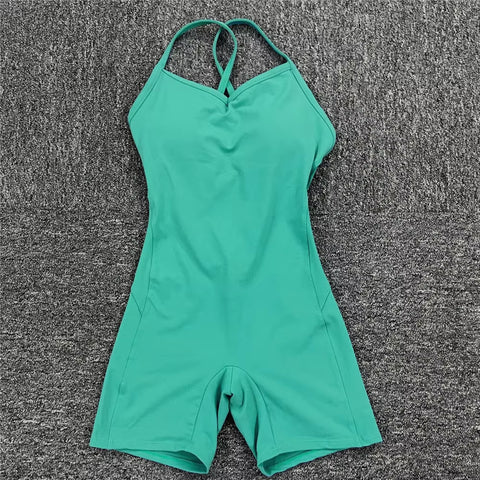 Backless Sports Woman 2023 Lycra Fitness Overalls One Piece Jumpsuit Shorts Sport Outfit Gym Workout Clothes for Women Sportwear