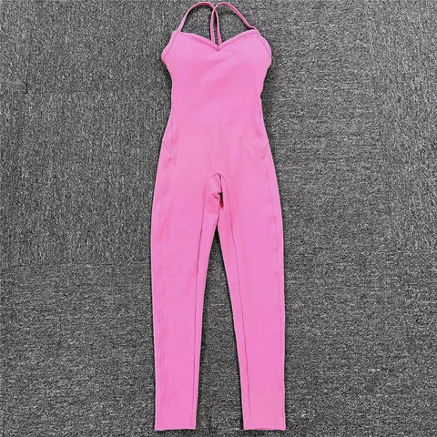 Backless Sports Woman 2023 Lycra Fitness Overalls One Piece Jumpsuit Shorts Sport Outfit Gym Workout Clothes for Women Sportwear