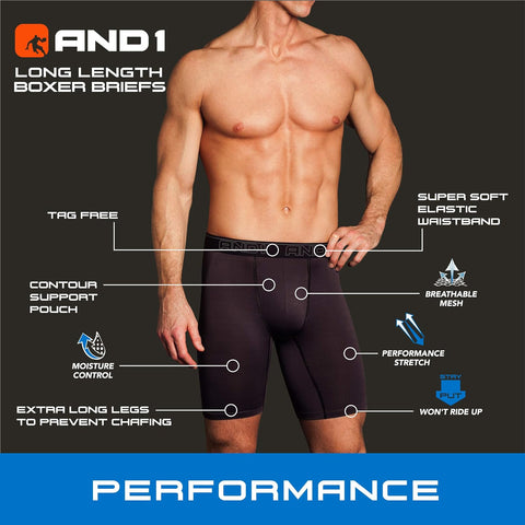 Men'S Underwear – 5 Pack Long Leg Performance Compression Boxer Briefs (S-3XL)