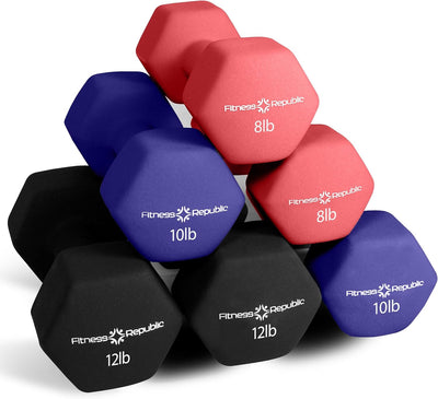 Neoprene Workout Dumbbells - Non Slip, anti Roll Exercise & Fitness Dumbbells Combo - Hex Shaped Hand Weights for Men & Women - Ideal for Home and Gyms Training