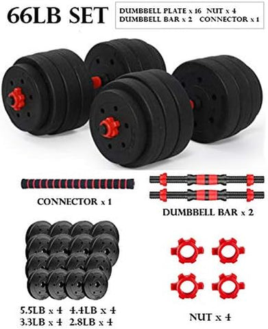 Adjustable Dumbbell Barbell Set (88LB/66LB/44LB) Weight with Connecting Rod 2 in 1 Home Body Workout Exercise Equipment for Men and Woman